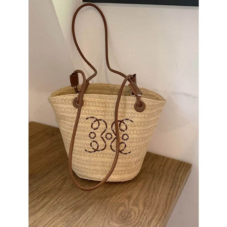 Straw Bucket Shoulder Bag Khaki / One Size Apparel and Accessories