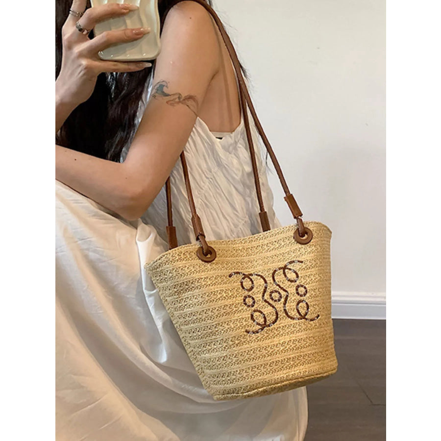 Straw Bucket Shoulder Bag Khaki / One Size Apparel and Accessories