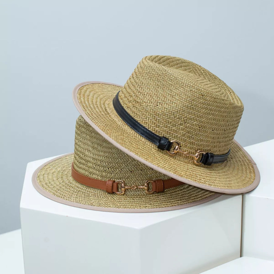 Straw Fedora Hat with Decorative Band Apparel and Accessories