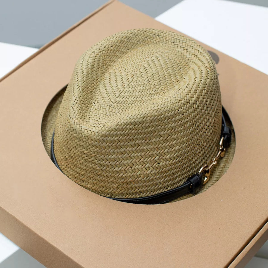 Straw Fedora Hat with Decorative Band Apparel and Accessories