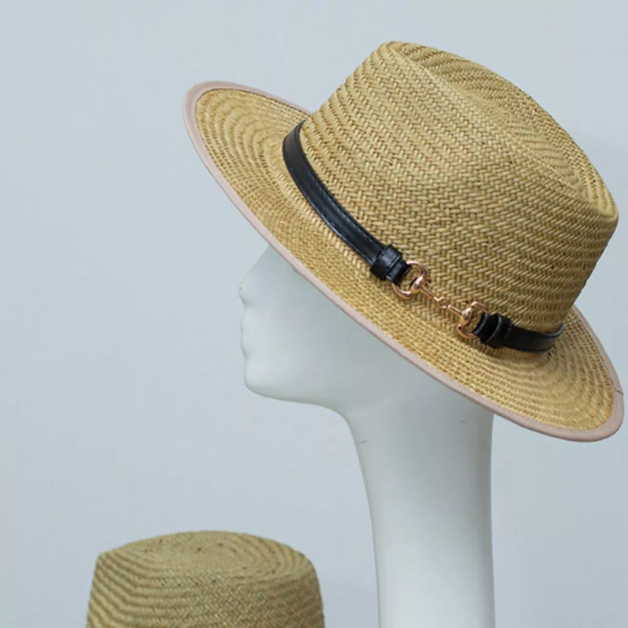 Straw Fedora Hat with Decorative Band Black / One Size Apparel and Accessories