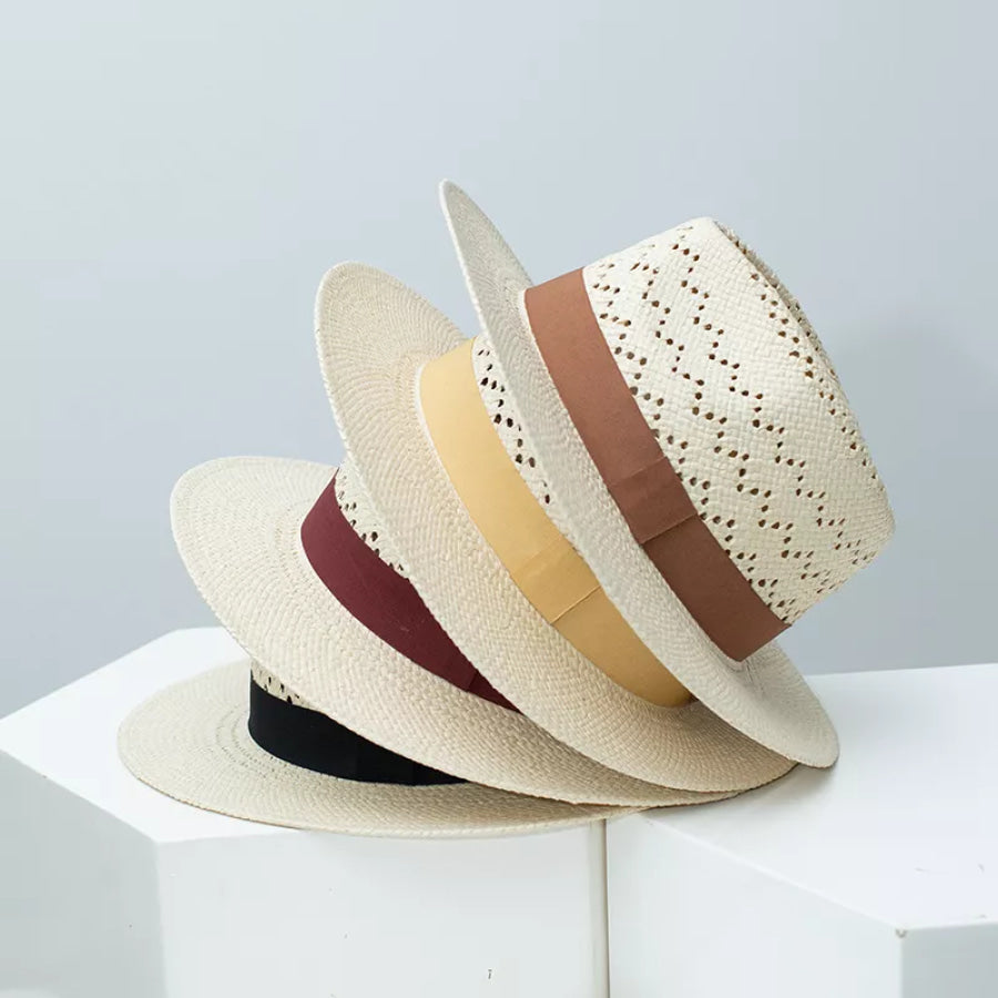 Straw Hat with Ribbon Accent Apparel and Accessories