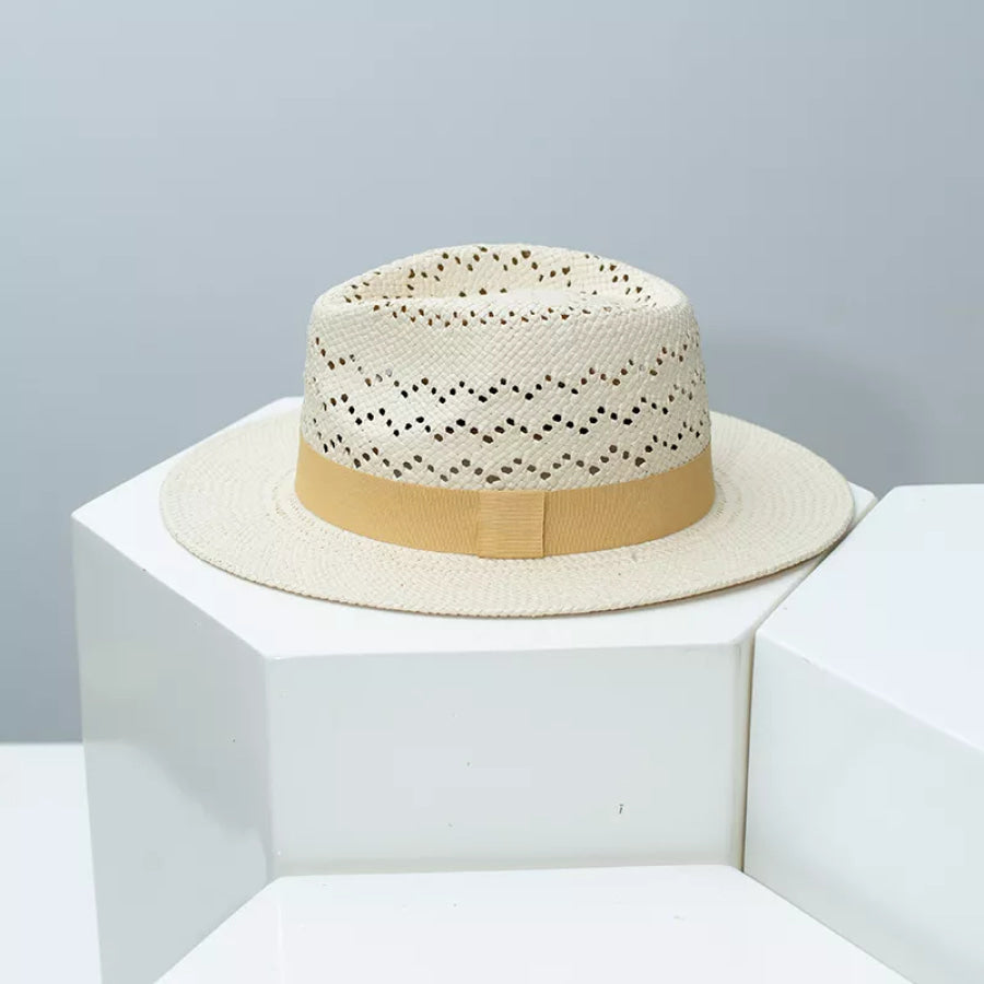 Straw Hat with Ribbon Accent Ochre / One Size Apparel and Accessories