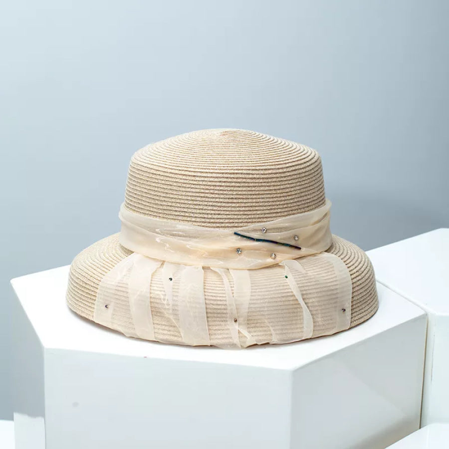 Straw Hat with Ribbon Beige / One Size Apparel and Accessories