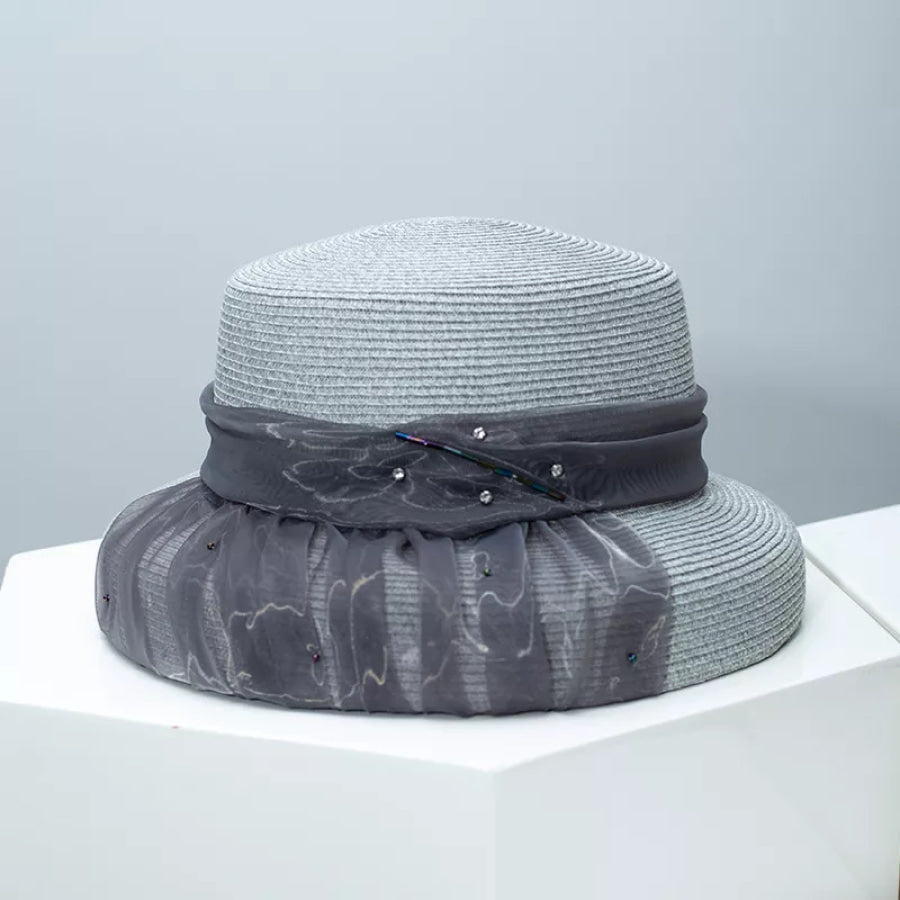 Straw Hat with Ribbon Gray / One Size Apparel and Accessories