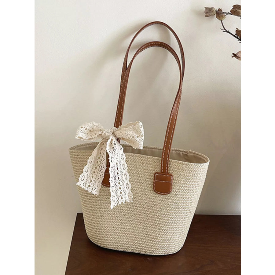 Straw Shoulder Bag with Lace Bow Apparel and Accessories