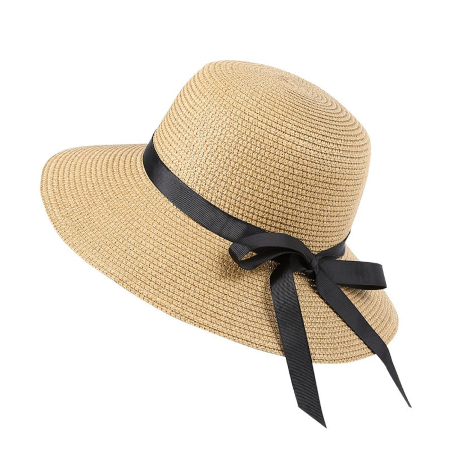 Straw Sun Hat with Bow Khaki / One Size Apparel and Accessories