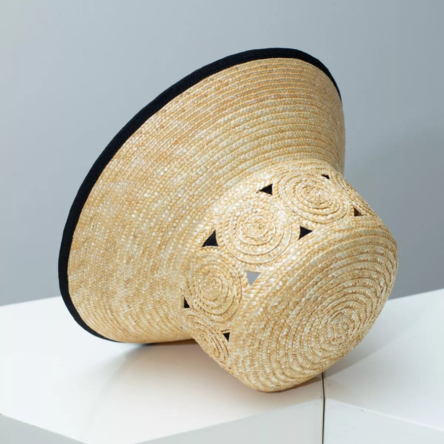 Straw Sun Hat with Contrast Trim Tan / One Size Apparel and Accessories