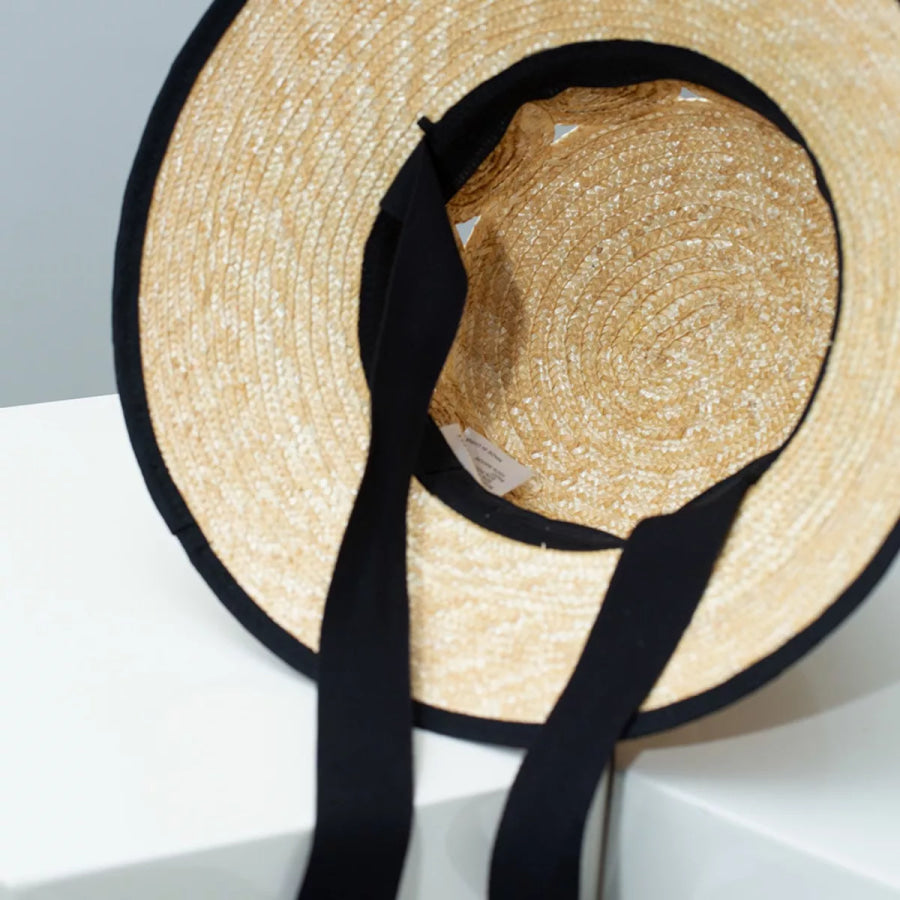 Straw Sun Hat with Contrast Trim Tan / One Size Apparel and Accessories