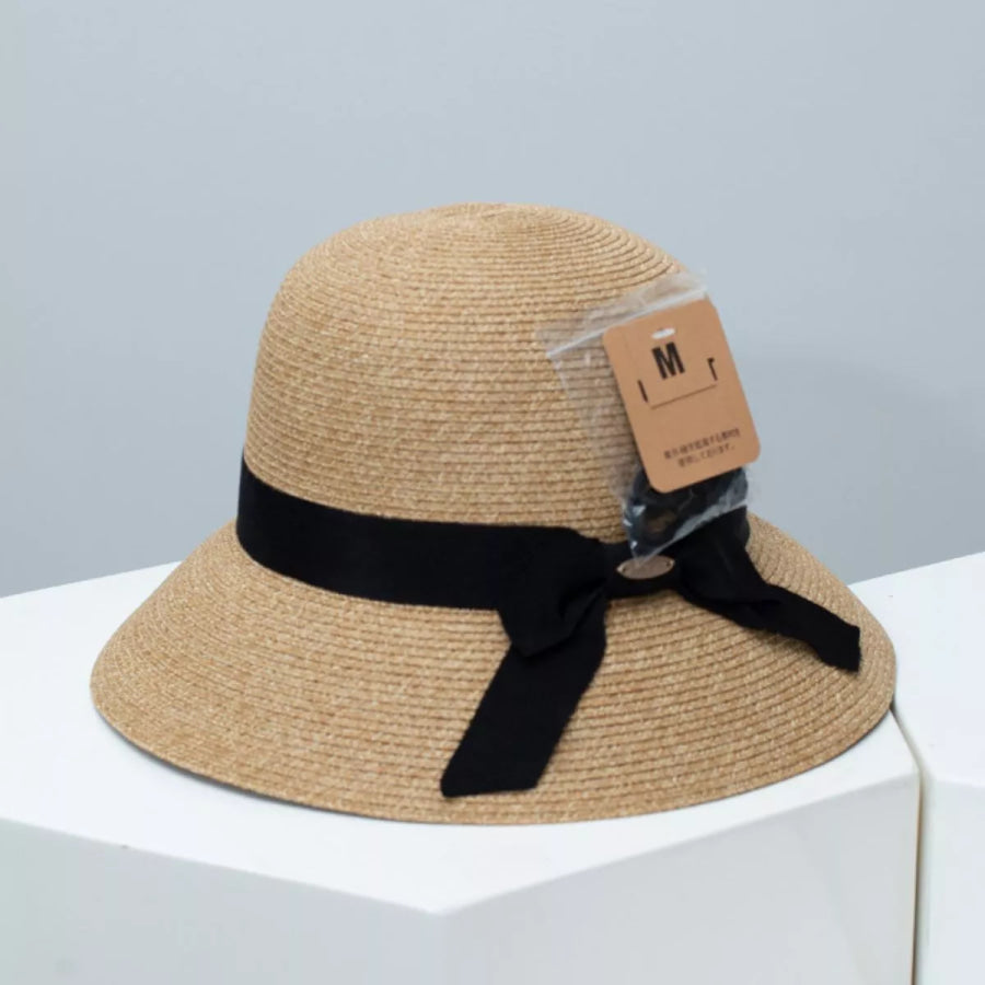 Straw Sun Hat with Ribbon Accent Apparel and Accessories