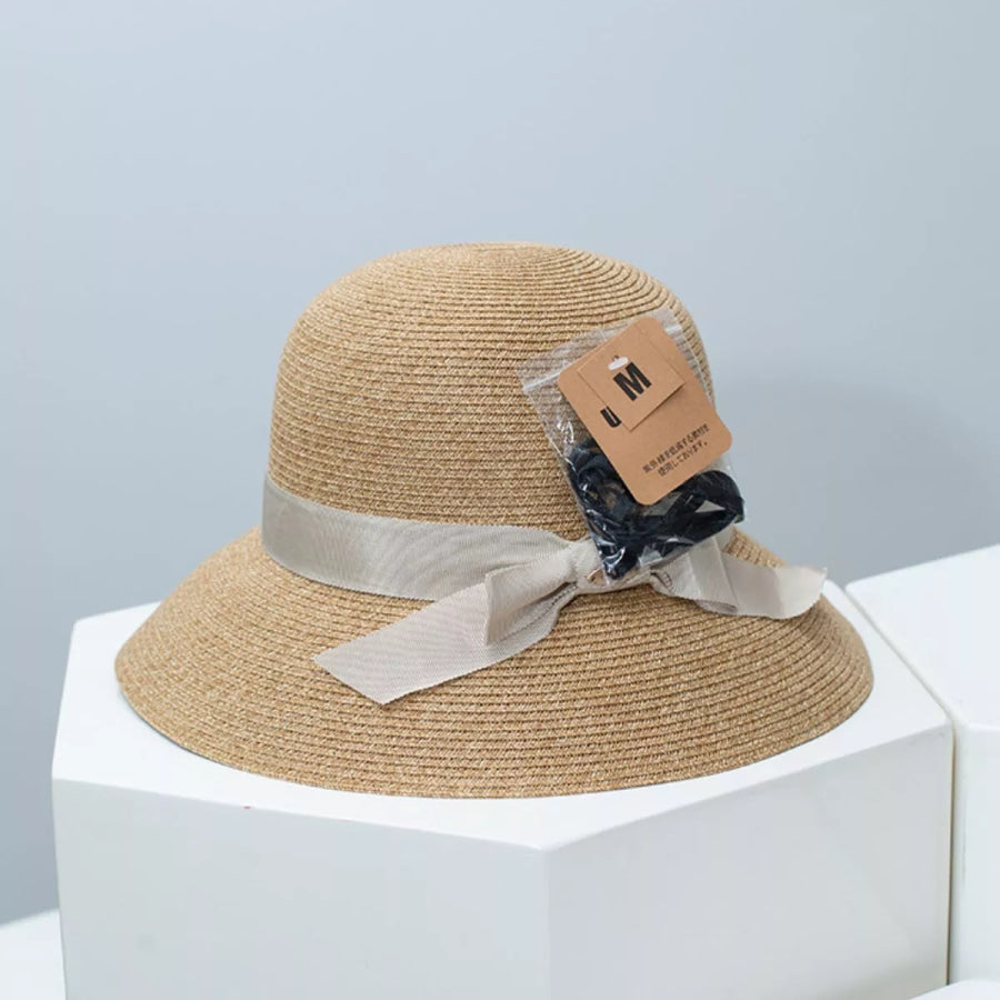 Straw Sun Hat with Ribbon Accent Dust Storm / One Size Apparel and Accessories