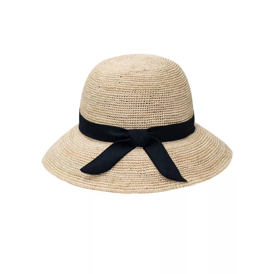 Straw Sun Hat with Ribbon Apparel and Accessories