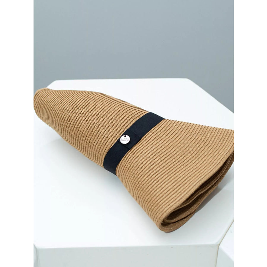 Straw Sun Hat with Ribbon Khaki / One Size Apparel and Accessories