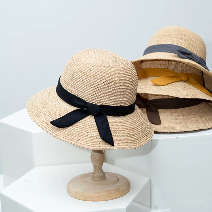Straw Sun Hat with Ribbon Apparel and Accessories