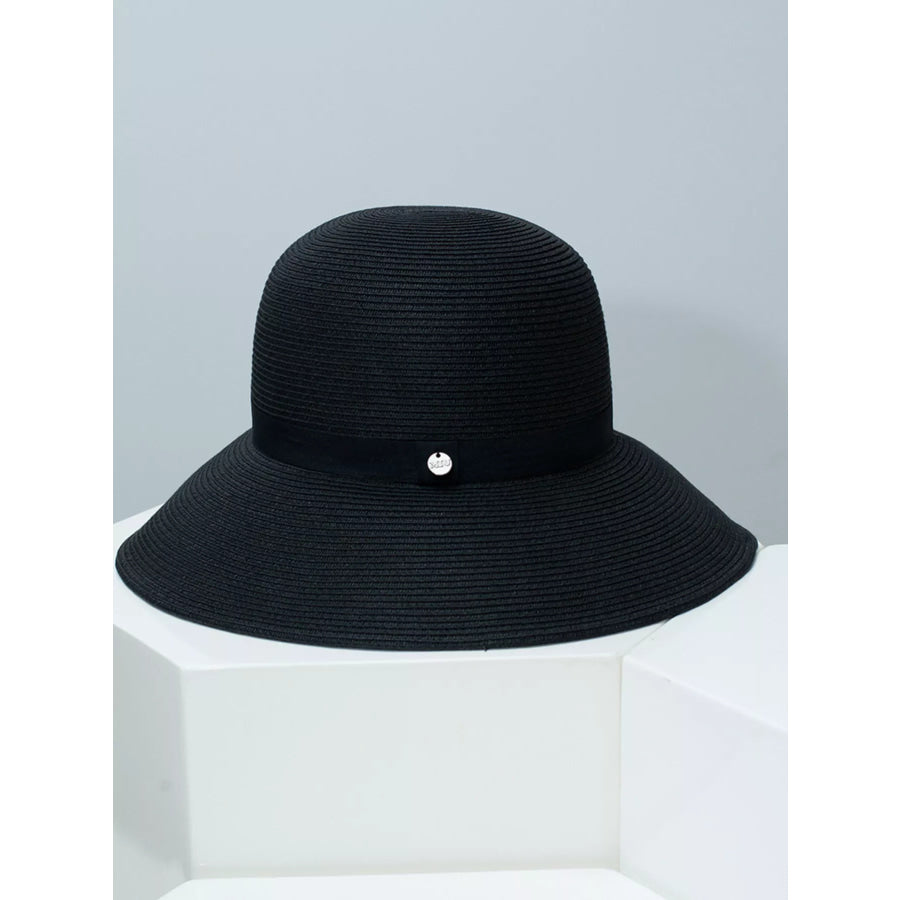Straw Sun Hat with Ribbon Black / One Size Apparel and Accessories