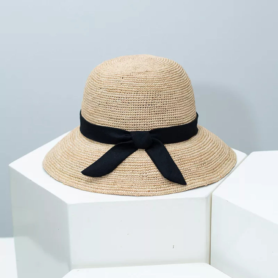 Straw Sun Hat with Ribbon Apparel and Accessories