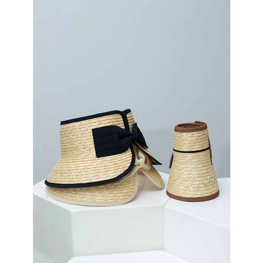 Straw Sun Visor Hat with Bow Apparel and Accessories