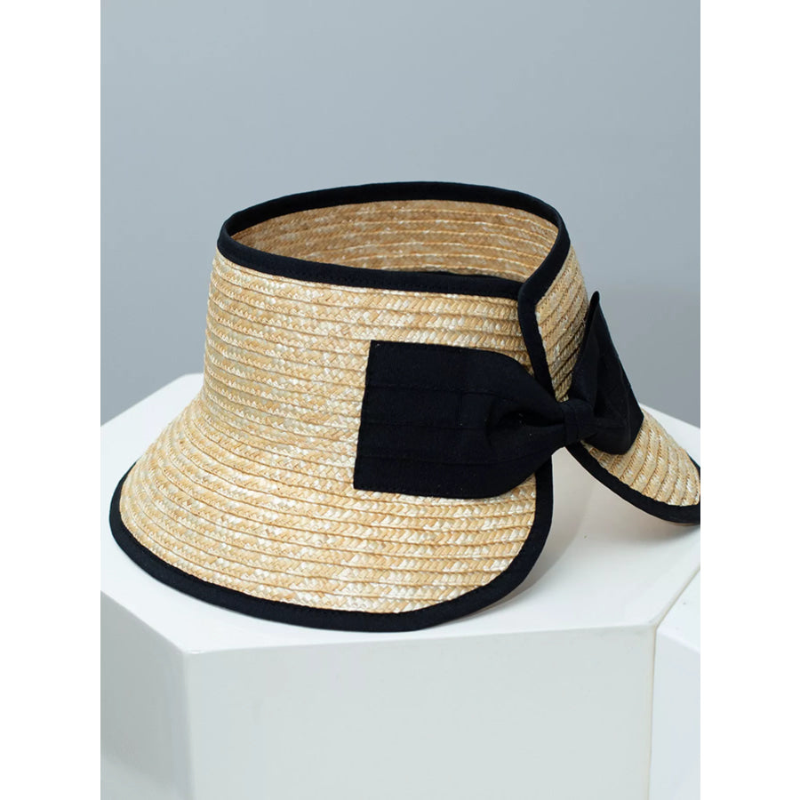 Straw Sun Visor Hat with Bow Black / One Size Apparel and Accessories