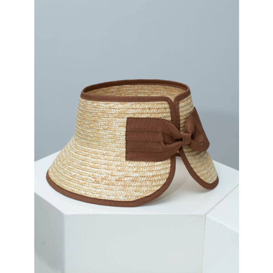 Straw Sun Visor Hat with Bow Brown / One Size Apparel and Accessories