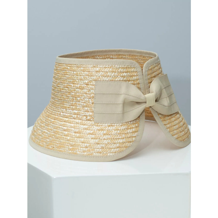 Straw Sun Visor Hat with Bow Off-white / One Size Apparel and Accessories