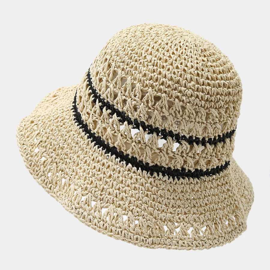 Straw Woven Bucket Hat Beige / One Size Apparel and Accessories