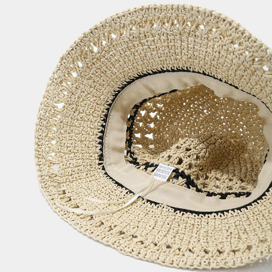 Straw Woven Bucket Hat Beige / One Size Apparel and Accessories