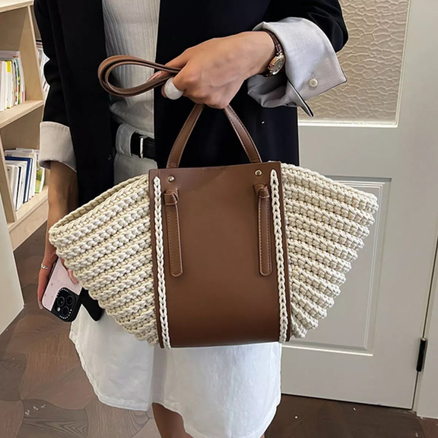 Straw Woven Shoulder Bag Beige / One Size Apparel and Accessories