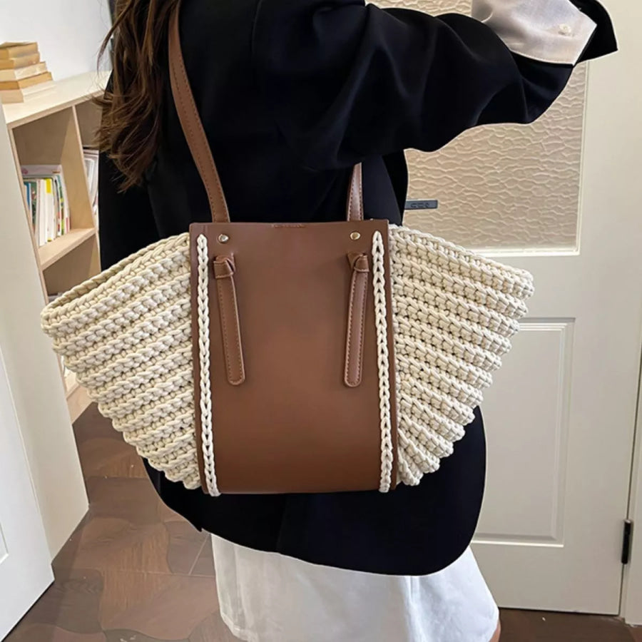 Straw Woven Shoulder Bag Beige / One Size Apparel and Accessories
