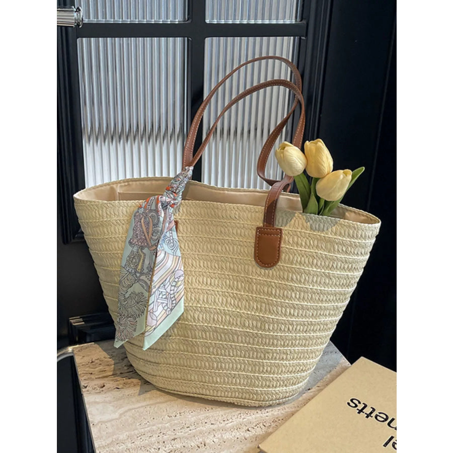 Straw Woven Shoulder Bag Beige White / onesize Apparel and Accessories