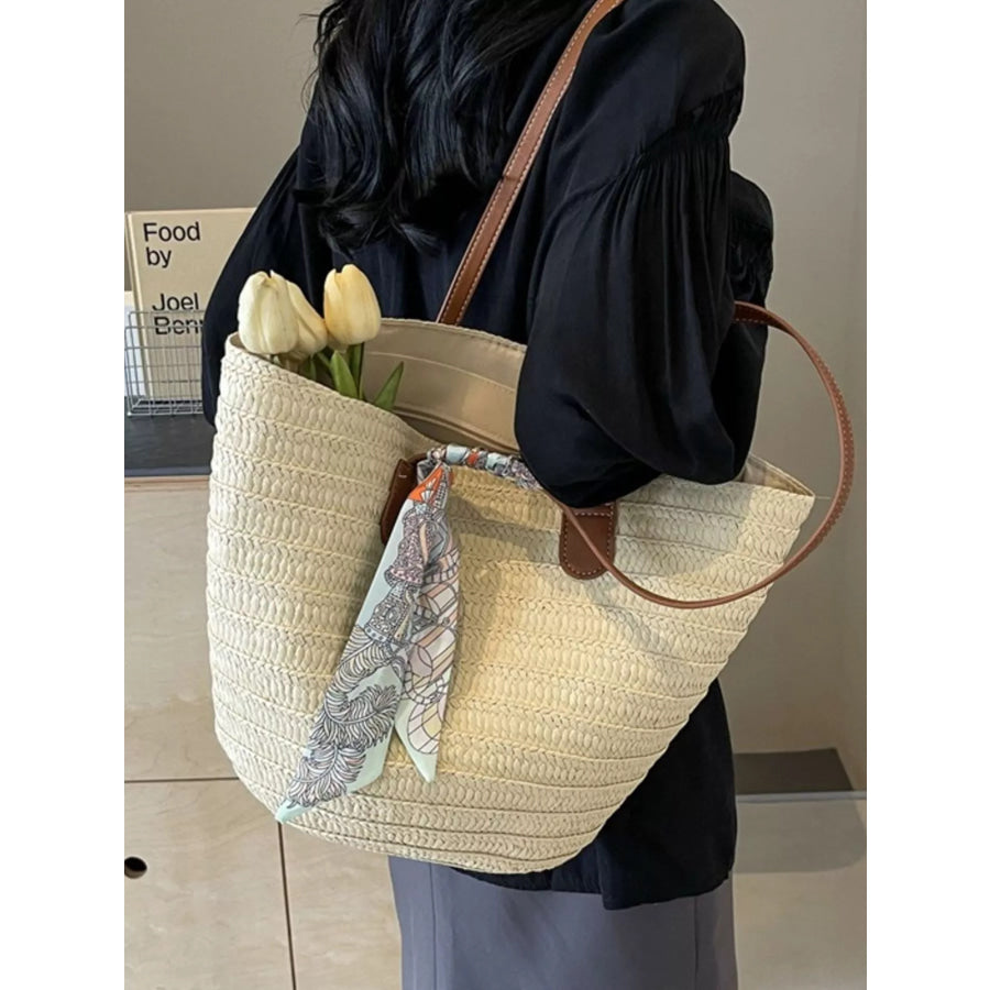 Straw Woven Shoulder Bag Beige White / onesize Apparel and Accessories