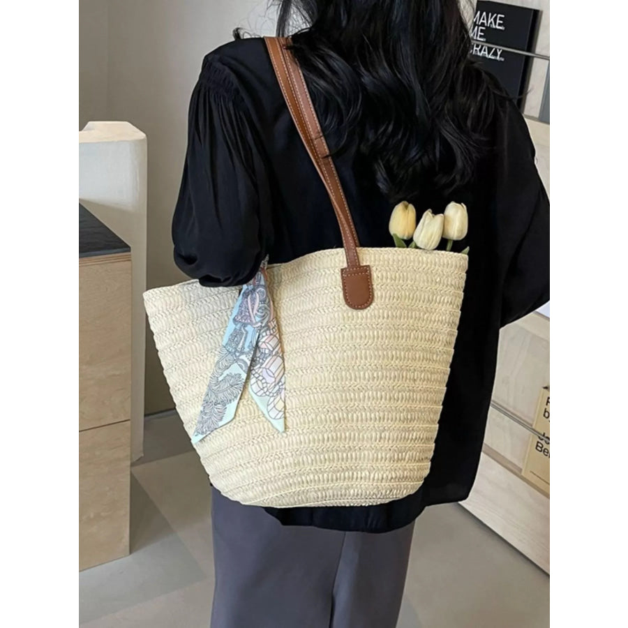 Straw Woven Shoulder Bag Beige White / onesize Apparel and Accessories