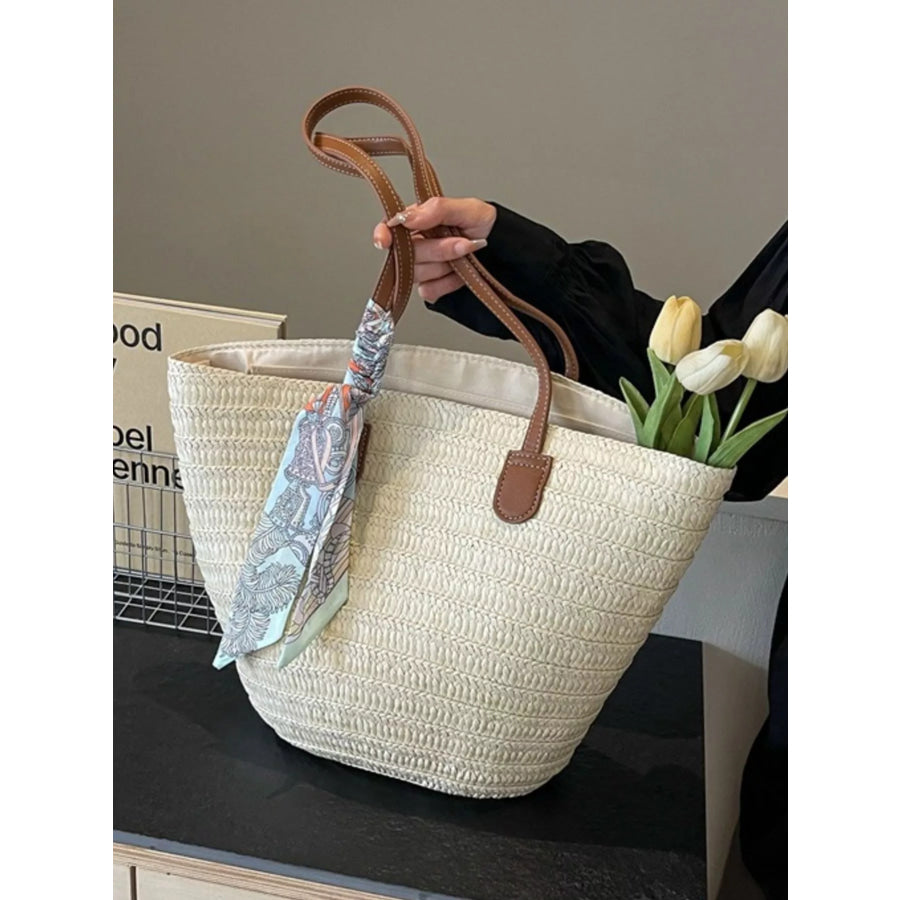 Straw Woven Shoulder Bag Beige White / onesize Apparel and Accessories