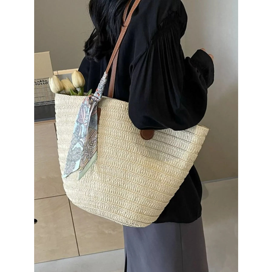 Straw Woven Shoulder Bag Beige White / onesize Apparel and Accessories
