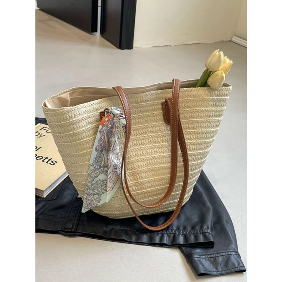 Straw Woven Shoulder Bag Beige White / onesize Apparel and Accessories