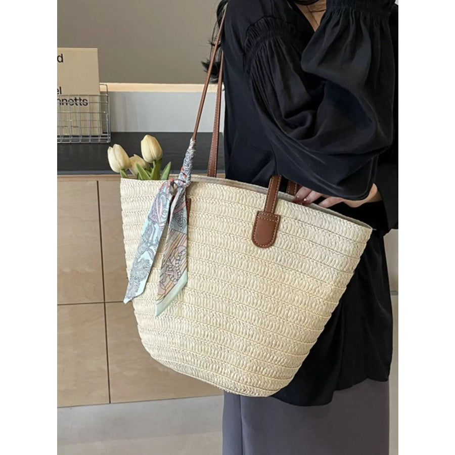 Straw Woven Shoulder Bag Beige White / onesize Apparel and Accessories