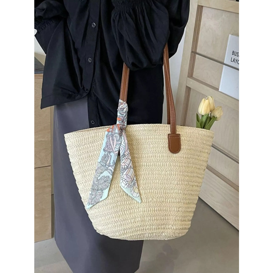 Straw Woven Shoulder Bag Beige White / onesize Apparel and Accessories