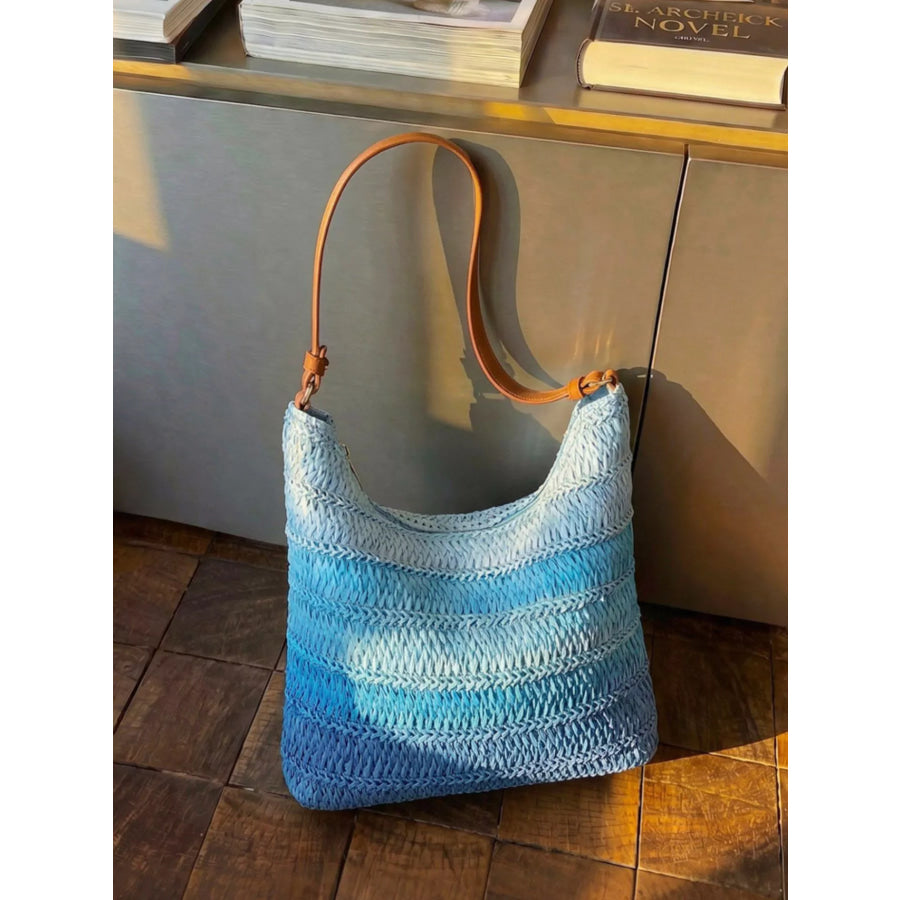 Straw Woven Shoulder Bag Blue / onesize Apparel and Accessories