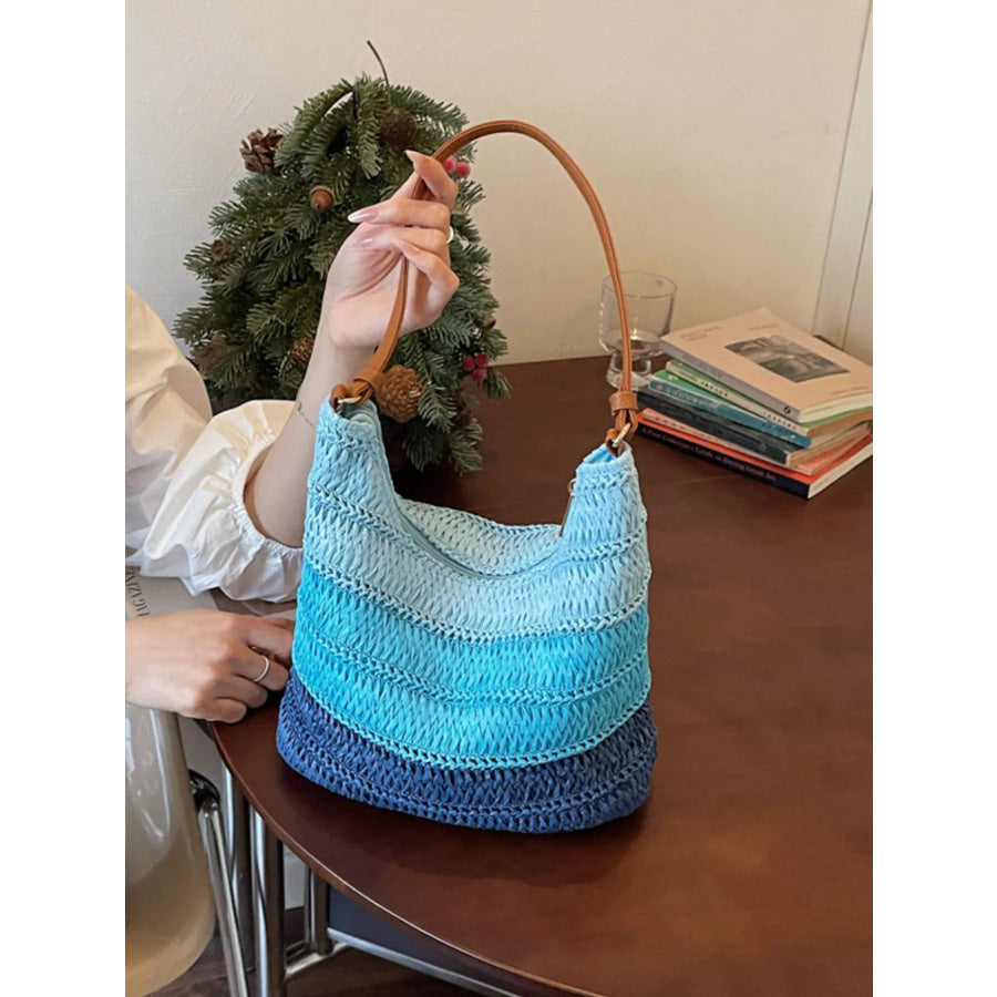 Straw Woven Shoulder Bag Blue / onesize Apparel and Accessories