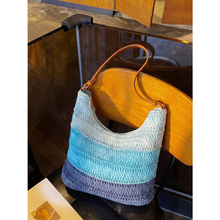 Straw Woven Shoulder Bag Blue / onesize Apparel and Accessories