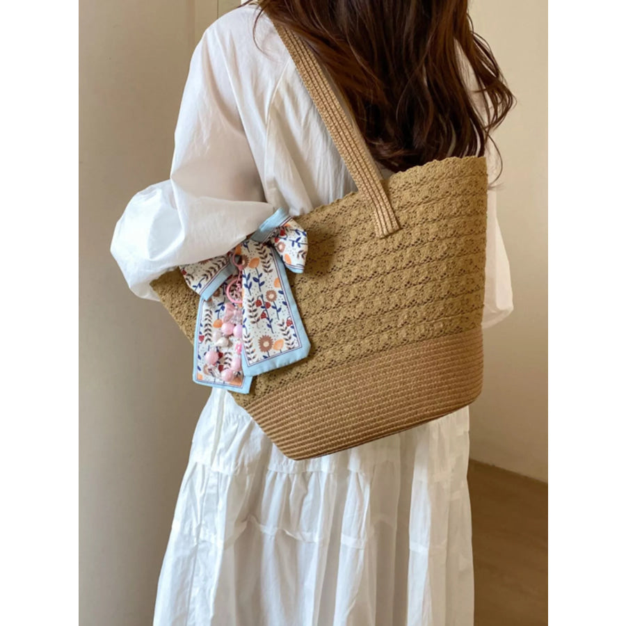 Straw Woven Shoulder Bag Brown / One Size Apparel and Accessories