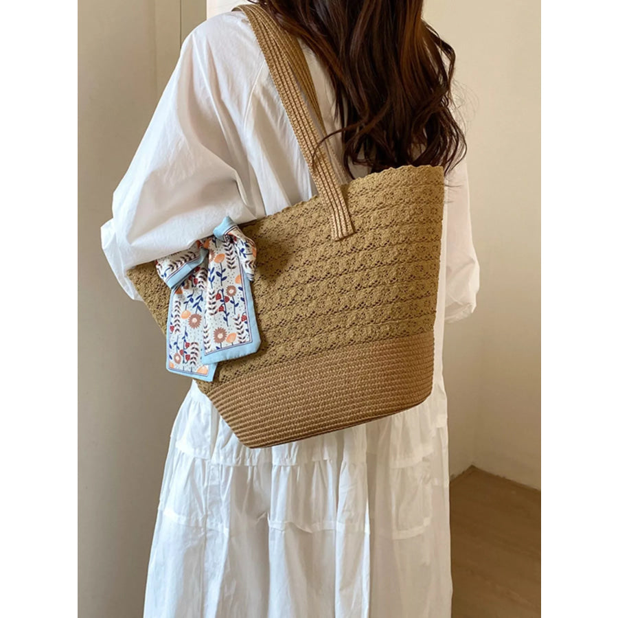 Straw Woven Shoulder Bag Brown / One Size Apparel and Accessories