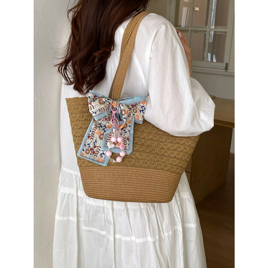 Straw Woven Shoulder Bag Brown / One Size Apparel and Accessories