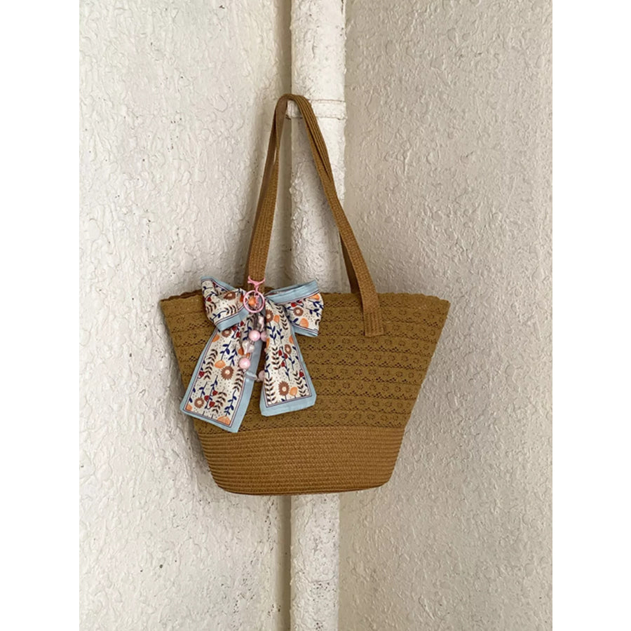 Straw Woven Shoulder Bag Brown / One Size Apparel and Accessories