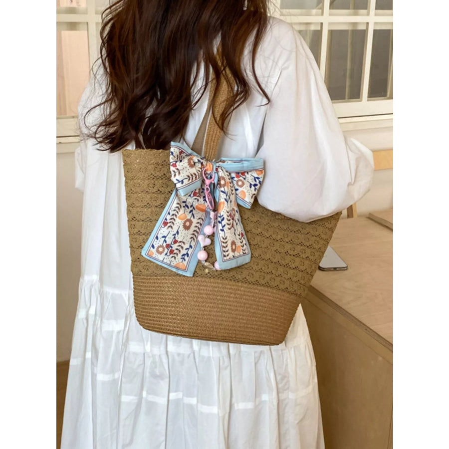Straw Woven Shoulder Bag Brown / One Size Apparel and Accessories