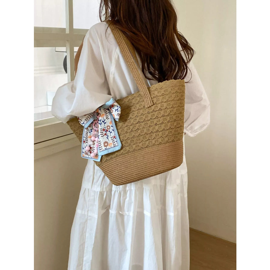 Straw Woven Shoulder Bag Brown / One Size Apparel and Accessories