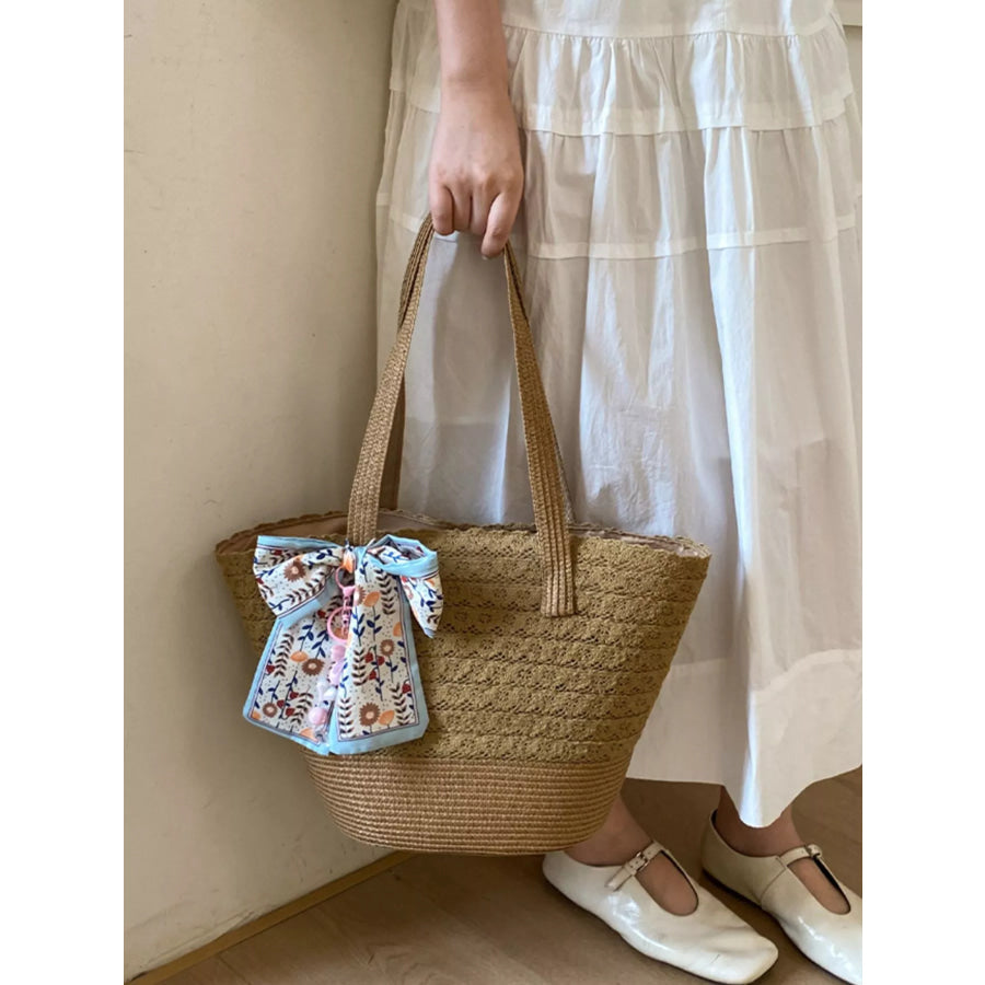 Straw Woven Shoulder Bag Brown / One Size Apparel and Accessories