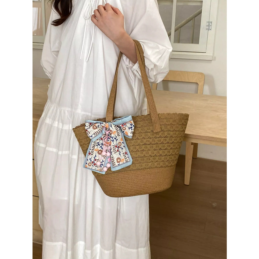 Straw Woven Shoulder Bag Brown / One Size Apparel and Accessories