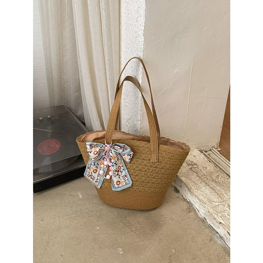 Straw Woven Shoulder Bag Brown / One Size Apparel and Accessories