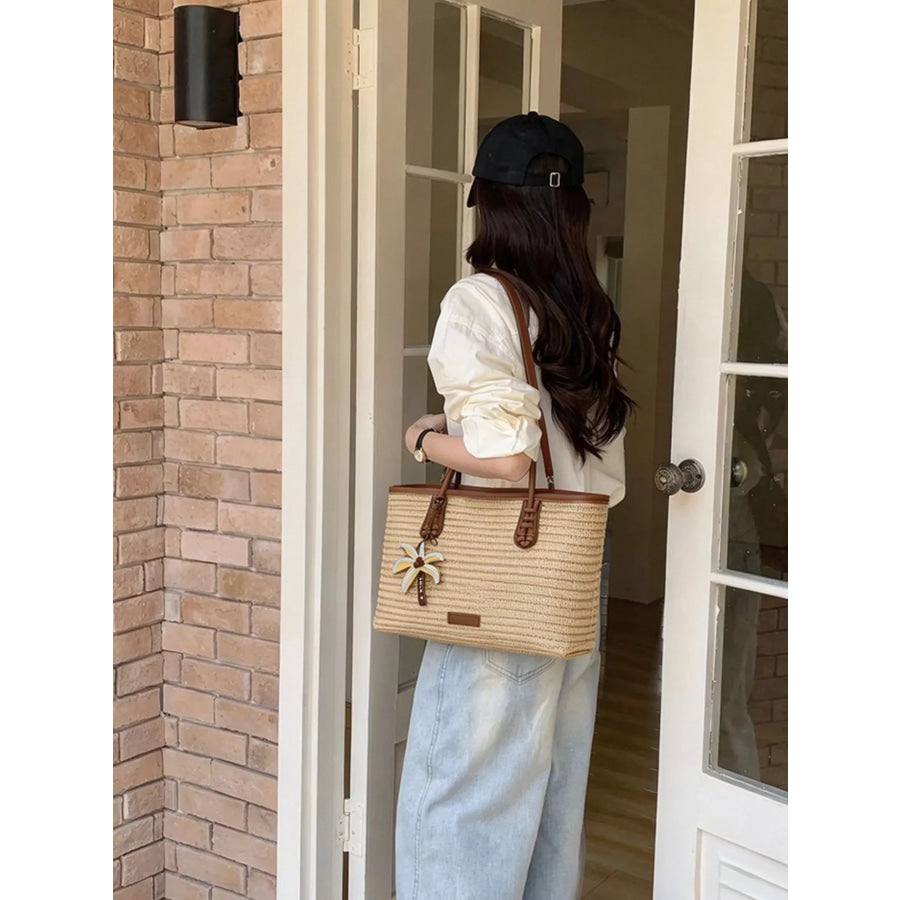 Straw Woven Shoulder Bag Brown / onesize Apparel and Accessories