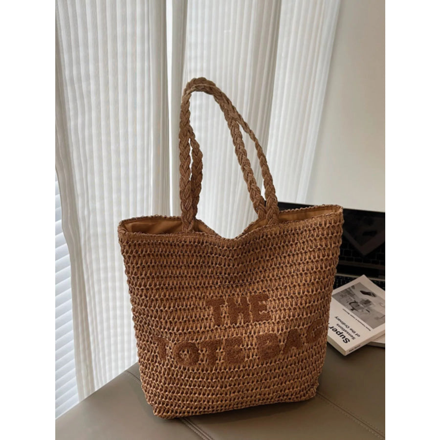 Straw Woven Shoulder Bag Khaki / onesize Apparel and Accessories